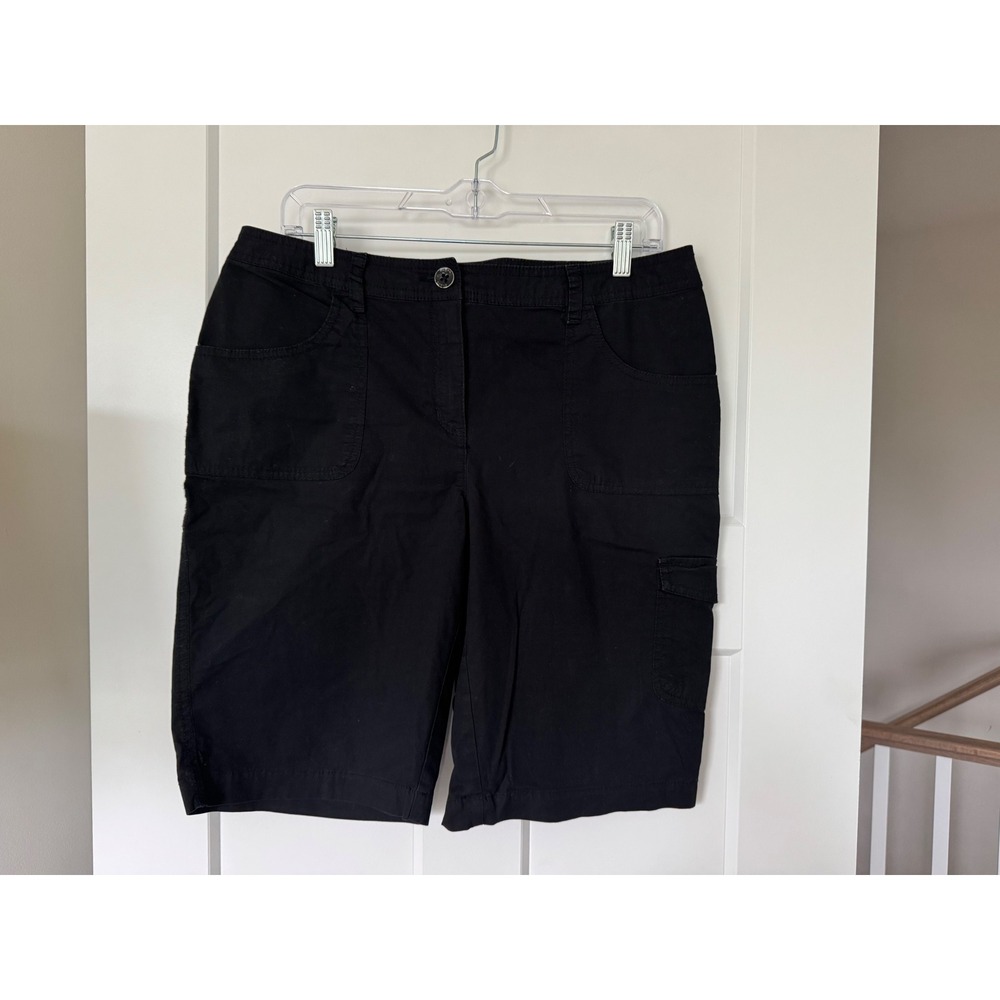 Chico's Black Cargo Bermuda Shorts Womens Size 0.5 Small Cotton Stretch Utility